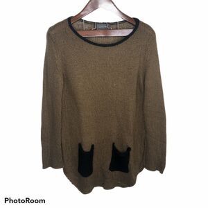 Wooden Ship Brown Knit Pocket Crewneck Sweater S M Small Medium Soft Tan